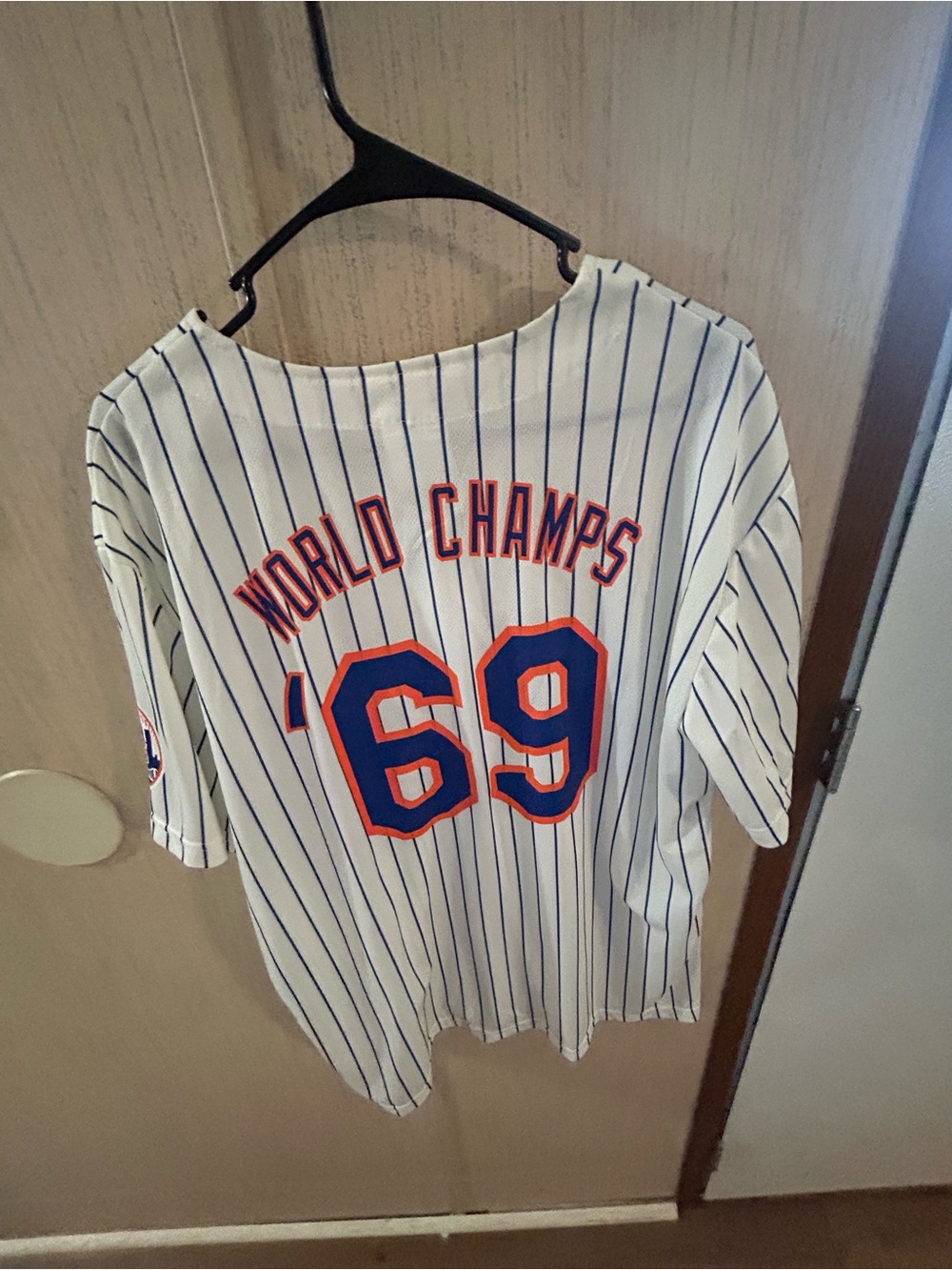 White Pinstripe '69 World Champs Baseball Jersey